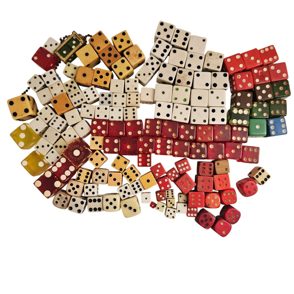 Vintage Dice Lot Mixed Colors Desert Inn Miniature Keychain 141pc Bakelite